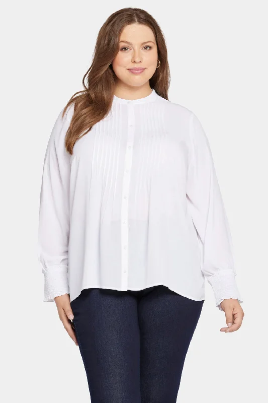 Pleated Peasant Blouse In Plus Size - Optic White