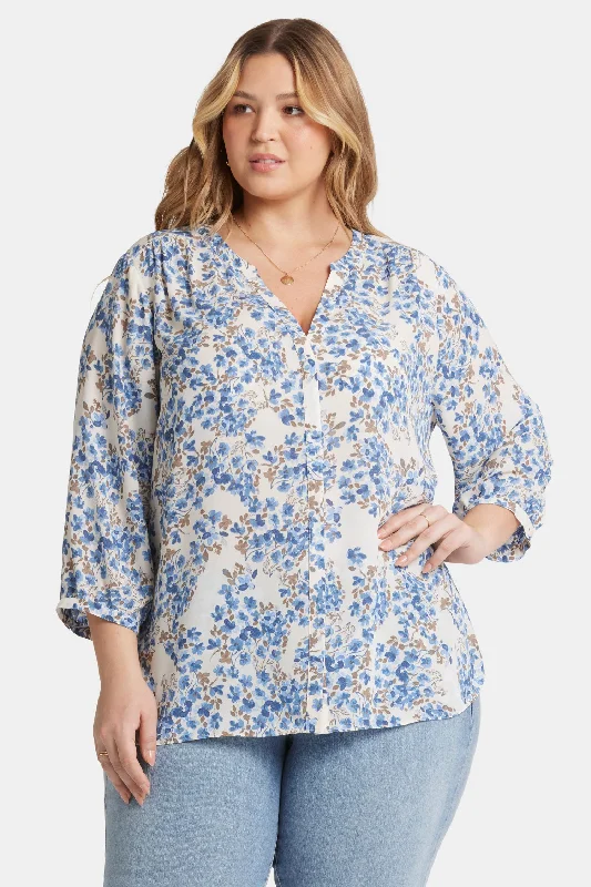 Pintuck Blouse In Plus Size - Blue Dahlia