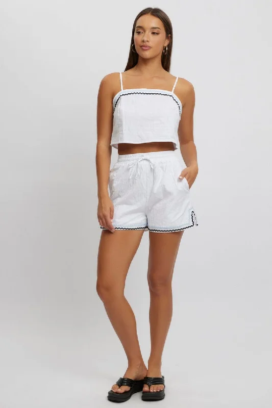 White Shorts Elasticated Waist Ric Rac