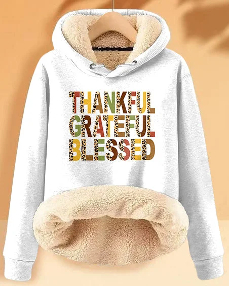 Plush and Warm Thankful Grateful Blessed Long-sleeved Hoodie