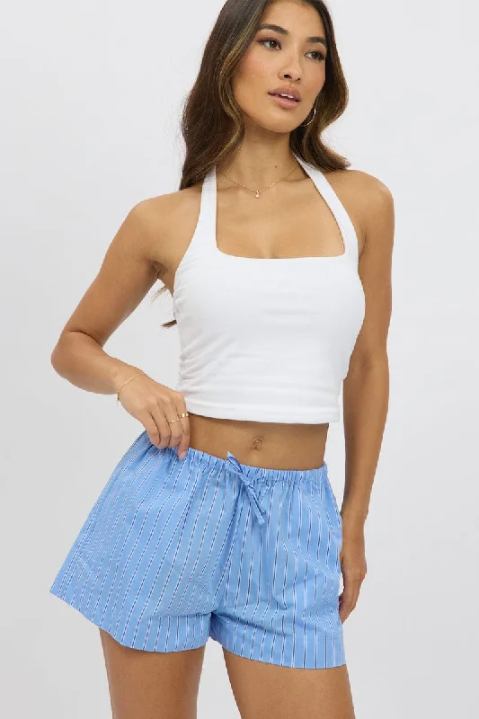 Blue Stripe Shorts Mid Rise