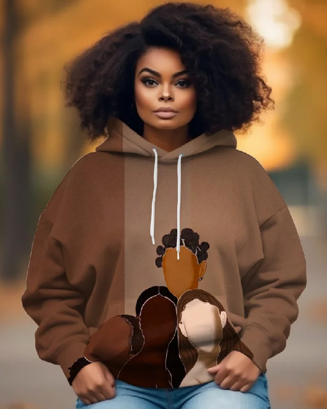 Brown Women Peace Long-sleeved Hoodie