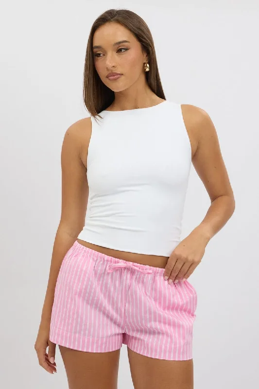 Pink Stripe Shorts Mid Rise