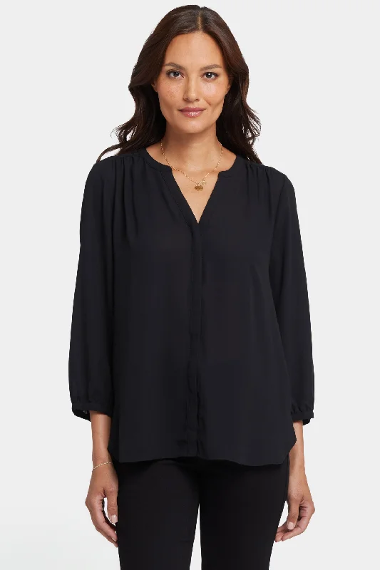 Pintuck Blouse In Petite - Black