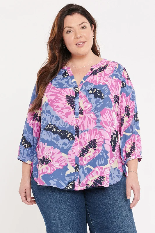 Pintuck Blouse In Plus Size - Cadiz