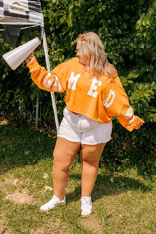 Game Day Crop Sweatshirt in Orange Curves