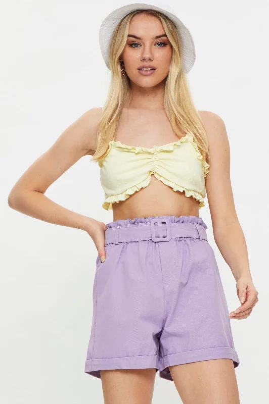 Purple Belted Elastic Waist Short