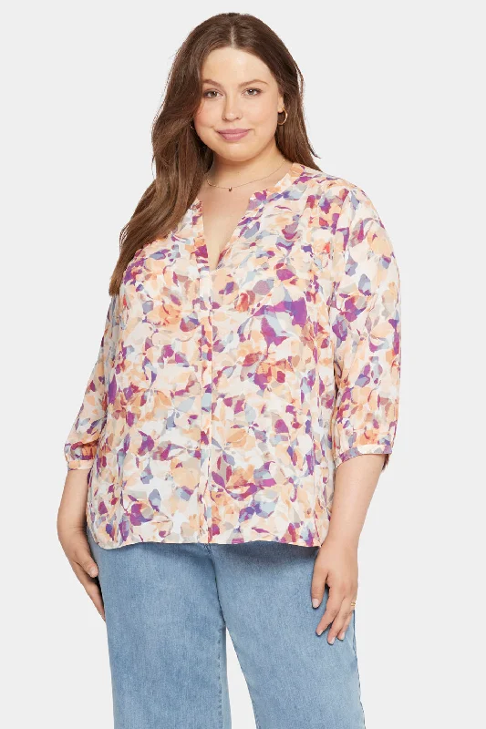 Pintuck Blouse In Plus Size - Fallen Leaf