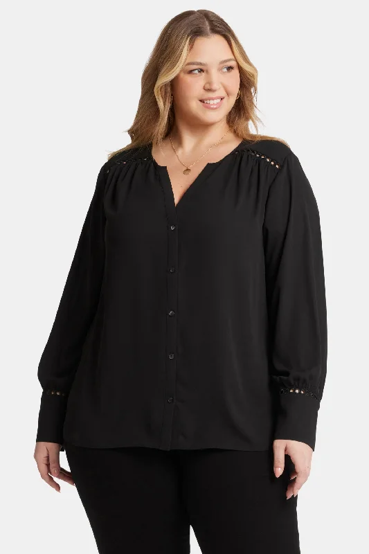 Liliana Peasant Blouse In Plus Size - Black