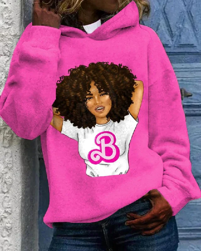 Afro Barbie Girl Print Long-sleeved Hoodie