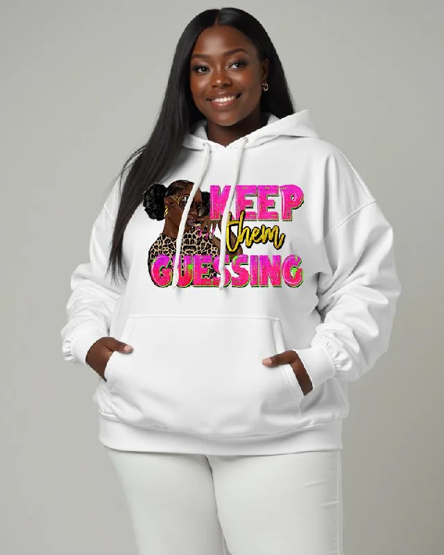 Women's Black Girl Slogan Keep Them Guessing Pocket Long Sleeve Hoodie