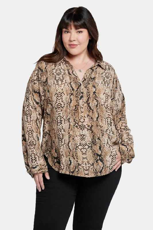 Becky Blouse In Plus Size - Victorian Python Pink Taupe