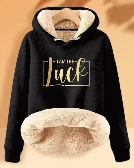 Plush and Warm I Am The Luck Long-sleeved Hoodie