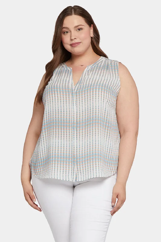 Sleeveless Pintuck Blouse In Plus Size - Azure Oracle