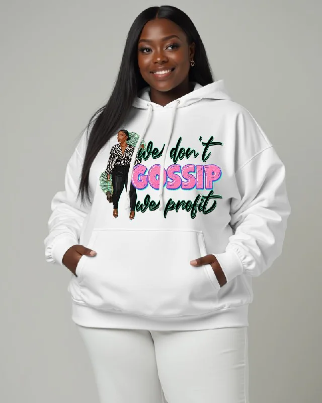 Women's Black Girl Slogan We Don'T Gossip We Profit Pocket Long Sleeve Hoodie