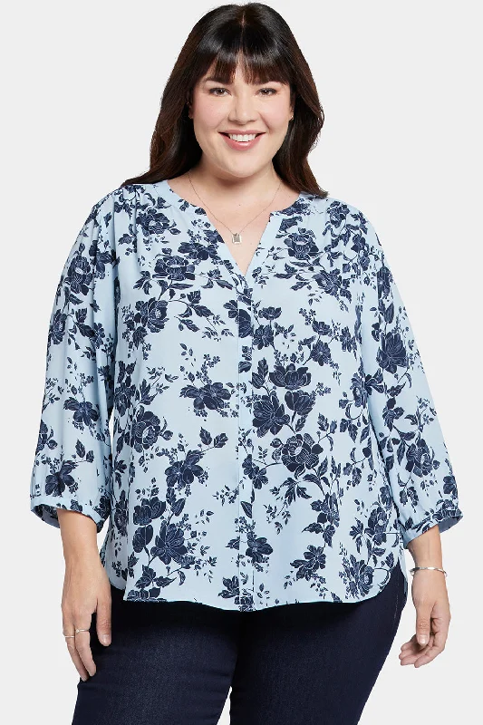 Pintuck Blouse In Plus Size - Rosemary Petals