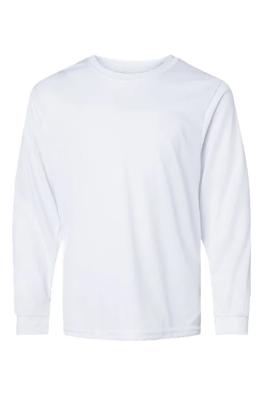 C2 Sport Youth Performance Moisture Wicking Long Sleeve Crewneck T-Shirt - White