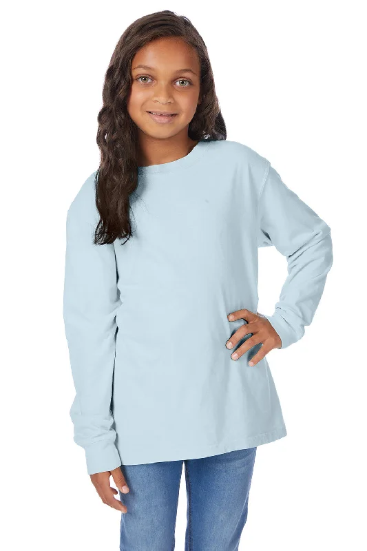 ComfortWash By Hanes Youth Garment Dyed Long Sleeve Crewneck T-Shirt - Soothing Blue