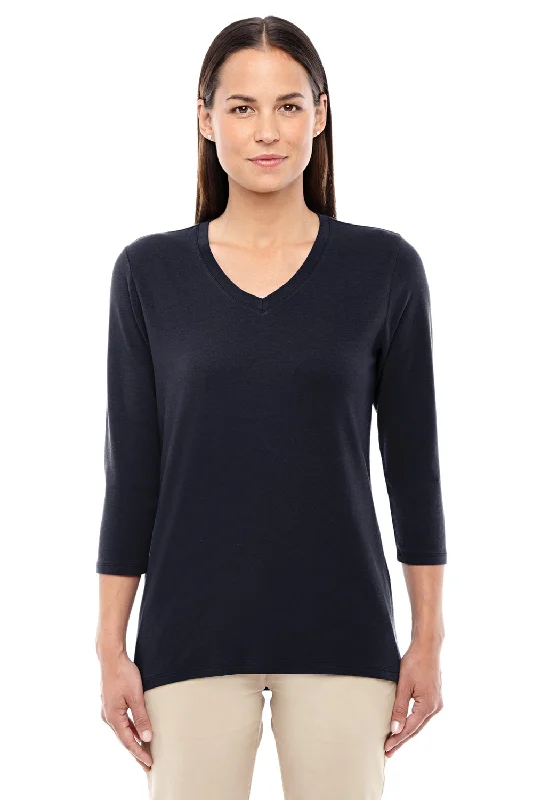 Devon & Jones Womens Perfect Fit 3/4 Sleeve V-Neck T-Shirt - Black