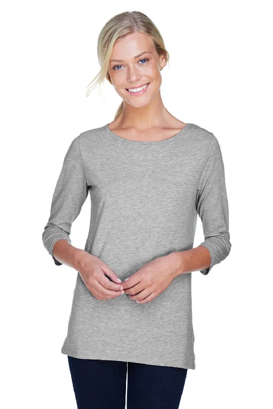 Devon & Jones Womens Perfect Fit 3/4 Sleeve Wide Neck T-Shirt - Heather Grey - Closeout