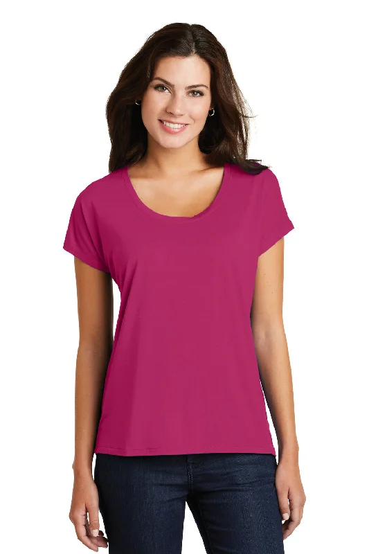 District Womens Drapey Dolman Short Sleeve Scoop Neck T-Shirt - Azalea Pink - Closeout