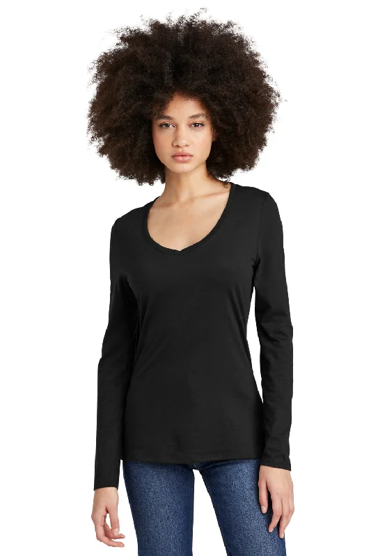 District Womens Perfect Tri Long Sleeve V-Neck T-Shirt - Black