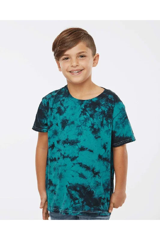 Dyenomite Youth Crystal Tie Dyed Short Sleeve Crewneck T-Shirt - Black/Teal