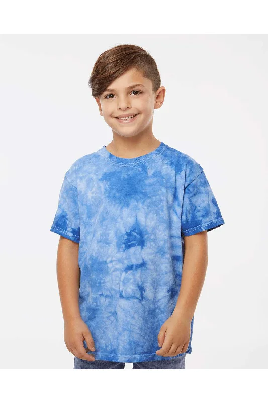 Dyenomite Youth Crystal Tie Dyed Short Sleeve Crewneck T-Shirt - Royal Blue