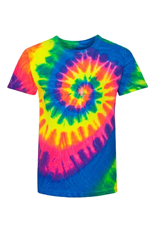 Dyenomite Youth Spiral Tie Dyed Short Sleeve Crewneck T-Shirt - Fluorescent Rainbow Spiral