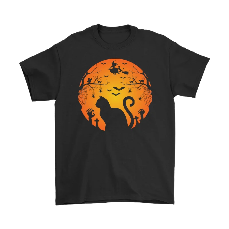 HALLOWEEN Black Cat Witch and Moon Unisex T-Shirt