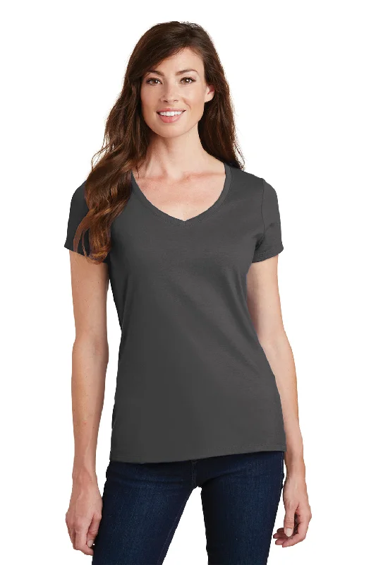 Port & Company Womens Fan Favorite Short Sleeve V-Neck T-Shirt - Charcoal Grey