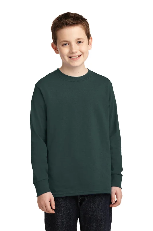 Port & Company Youth Core Long Sleeve Crewneck T-Shirt - Dark Green