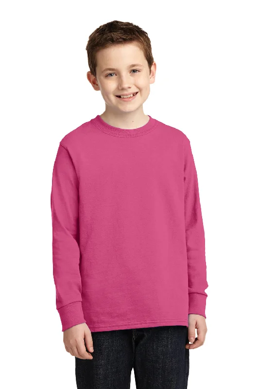 Port & Company Youth Core Long Sleeve Crewneck T-Shirt - Sangria Pink