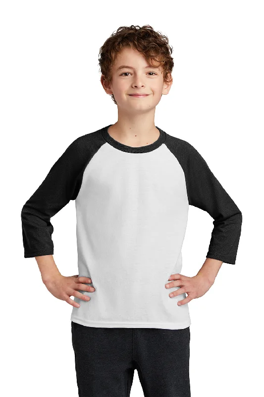 Port & Company Youth Core Moisture Wicking 3/4 Sleeve Crewneck T-Shirt - White/Jet Black