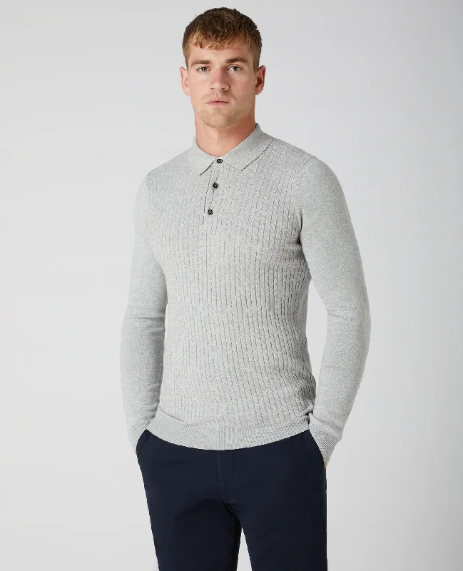 Slim Fit Cotton Long Sleeve Knitted Polo