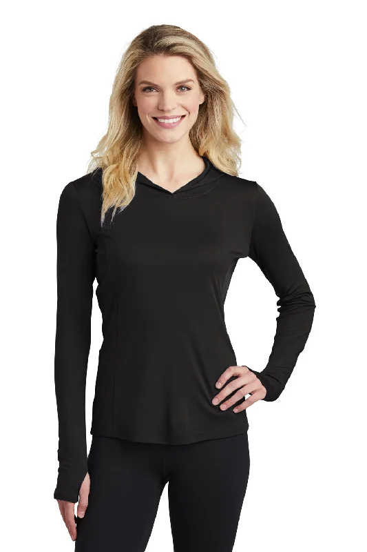 Sport-Tek Womens Competitor Moisture Wicking Long Sleeve Hooded T-Shirt Hoodie - Black