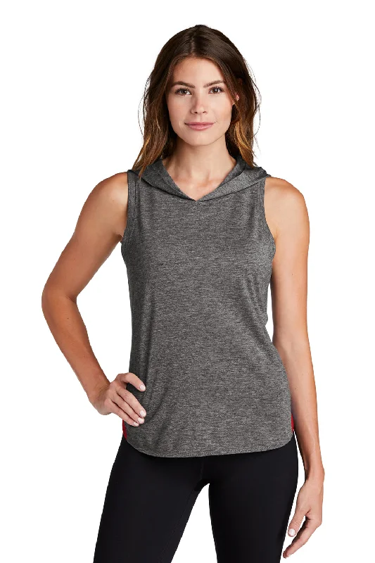 Sport-Tek Womens Draft Moisture Wicking Hooded Tank Top Hoodie - True Red/Heather Dark Grey