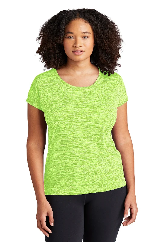 Sport-Tek Womens Electric Heather Moisture Wicking Short Sleeve Crewneck T-Shirt - Lime Shock Green Electric