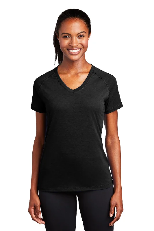 Sport-Tek Womens Ultimate Performance Moisture Wicking Short Sleeve V-Neck T-Shirt - Black