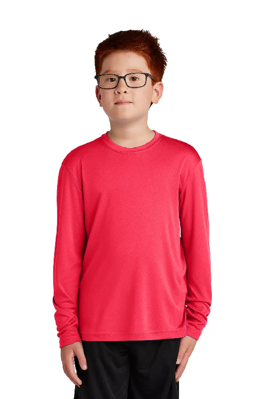 Sport-Tek Youth Competitor Moisture Wicking Long Sleeve Crewneck T-Shirt - Hot Coral Pink