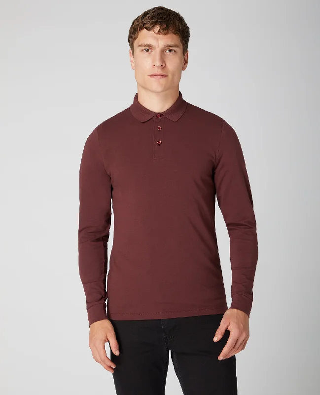 Tapered Fit Cotton-Stretch Long-Sleeve Polo Shirt