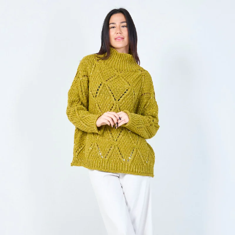 Intricate knit turtleneck sweater wholesale