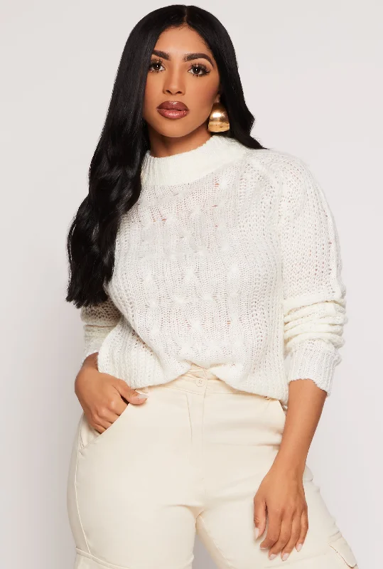 Cable Knit Mock Neck Sweater