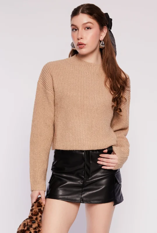 Ribbed Knit Mock Neck Pullover Sweater