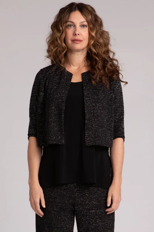 Metallic Pique Classic Bolero Cardigan | Black