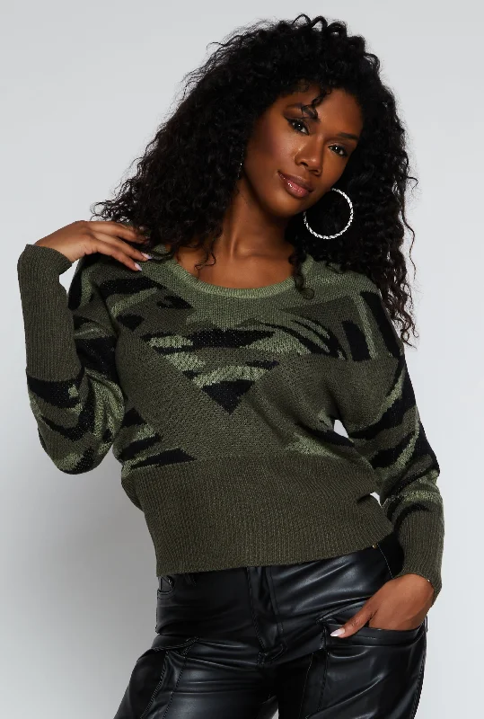 Camo Caged V Back Sweater