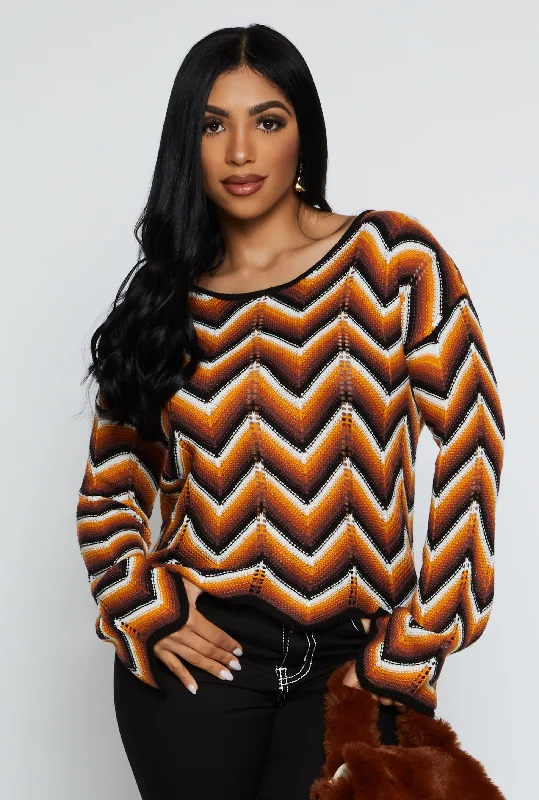 Crochet Chevron Bell Sleeve Sweater