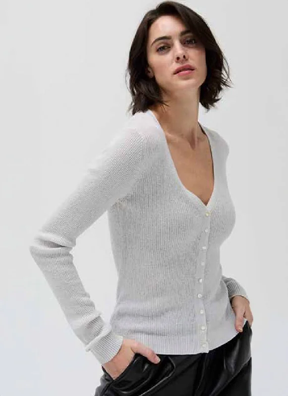 Shimmer Skinny Rib V Neck Cardigan