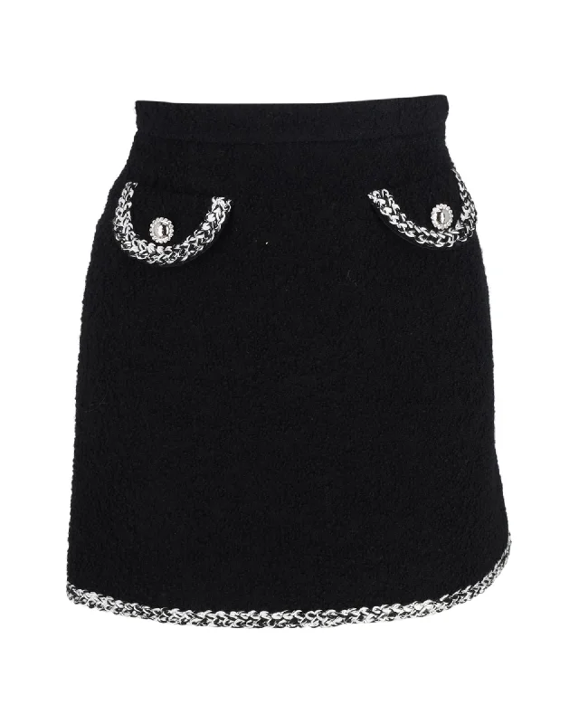 Alessandra Rich Embroidered Tweed High-Rise Mini Skirt in Black Wool