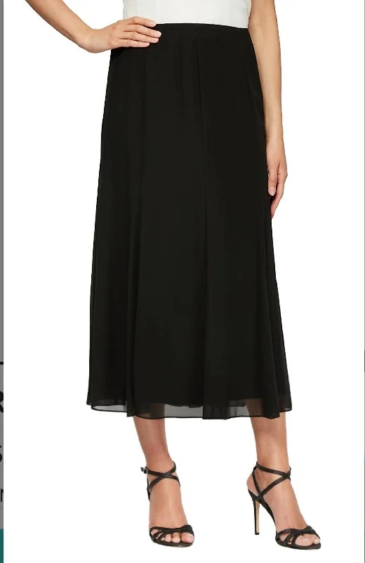 Chiffon Tea-Length Skirt In Black